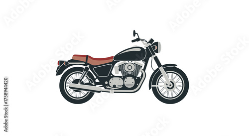 Classic Black Motorcycle with Brown Seat Vintage Cruiser Style Illustration.