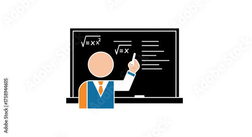 Teacher at Blackboard with Math Equations Teaching Concept.