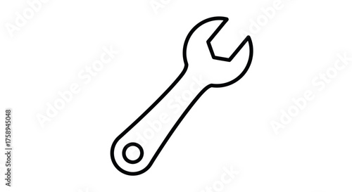 Simple Line Drawing of a Metal Wrench Tool.