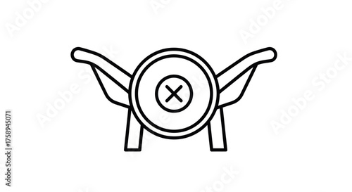 Simple Outline Illustration of a Wheelbarrow with X Mark.