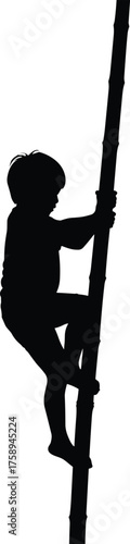 Child climbing pole silhouette cartoon illustration, symbolic effort and expressive gesture artwork for lifestyle and emotional storytelling design