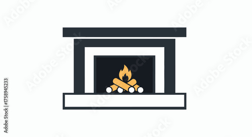Simple Vector Illustration of a Fireplace with Burning Firewood.