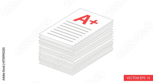 Stack of Papers with A Grade in Red Ink.
