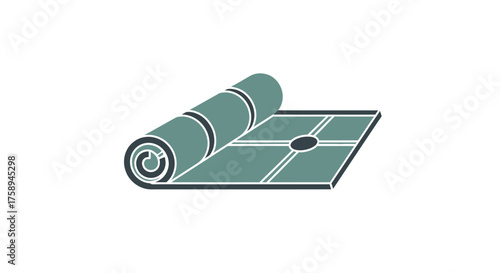 Rolled and Unrolled Yoga Mat with Grid Pattern Exercise Equipment.
