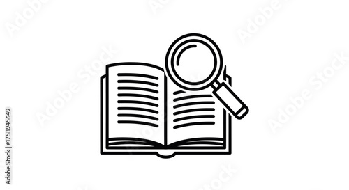Open Book with Magnifying Glass for Research and Study.