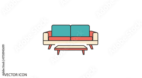 Modern Two-Seater Sofa with Matching Coffee Table Icon.