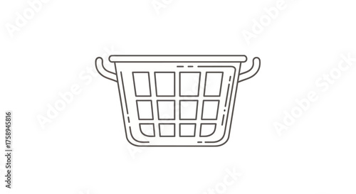 Line Art Illustration of a Household Laundry Basket with Handles.