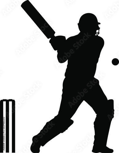 Cricket batsman hitting ball silhouette cartoon illustration, symbolic athletic motion and expressive gesture artwork for lifestyle and sports design