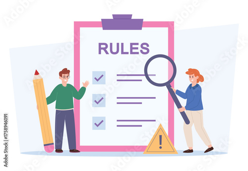 Concept of rules and regulations checklist teamwork and organization