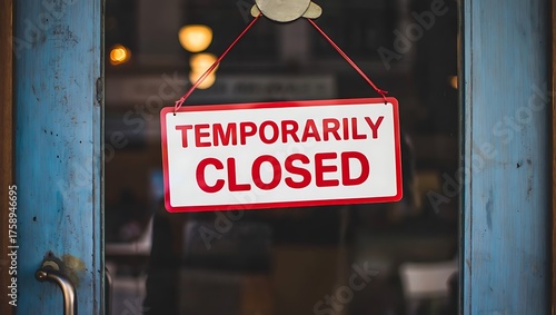 Temporarily closed sign hanging on a glass door of store
