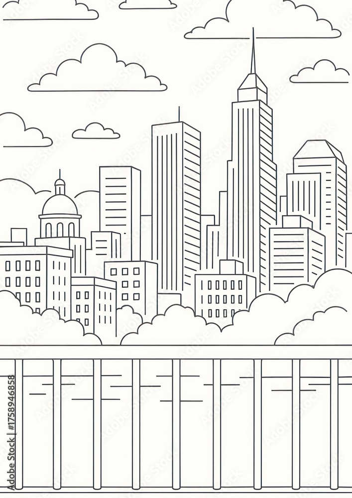 Obraz premium Minimalist cityscape line art wallpaper.