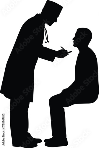 Doctor consulting patient silhouette cartoon illustration, symbolic care and expressive gesture artwork for lifestyle and medical storytelling design