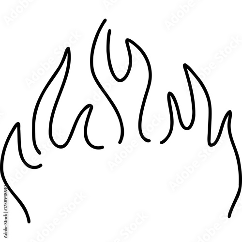 Stylized Flame Icon represents Fire, signifying Burn, Hot, Inferno, and Heat through Line Art