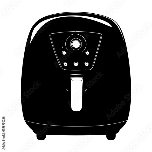 Air Fryer Icon – Black and White Kitchen Appliance Vector. Stylized Air Fryer Machine Illustration. Household Cooking Device Icon.