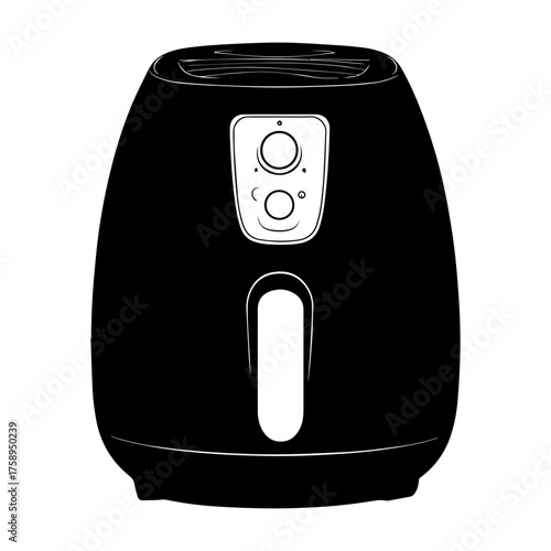 Air Fryer Icon – Black and White Kitchen Appliance Vector. Stylized Air Fryer Machine Illustration. Household Cooking Device Icon.