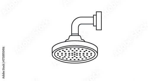 A minimalist black and white line art illustration of a wall-mounted rain shower head.