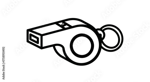 Simple black outline whistle icon illustration for sports.