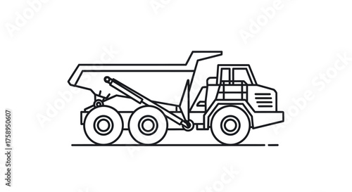 Detailed Outline Illustration of a Heavy-Duty Articulated Dump Truck.