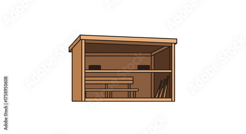 Wooden Sauna Illustration with Bench and Interior Details.