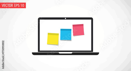 Laptop with Colorful Sticky Notes on Screen for Reminders and Organization.