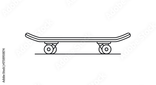 Simple Black and White Outline of a Skateboard.