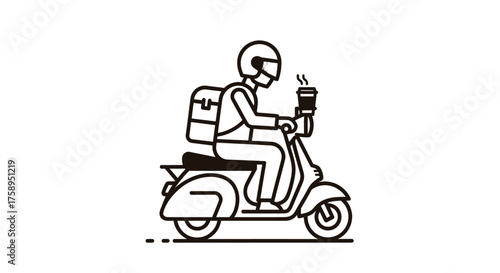 Delivery Rider on Scooter Carrying Coffee Cup Illustration.