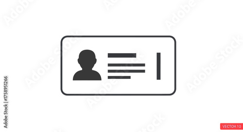 Identification Card Icon with Person Silhouette and Text Details.