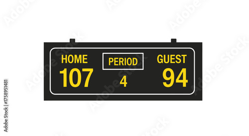 Black Scoreboard Displaying Basketball Game Score and Period.
