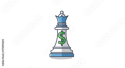 Chess Queen Piece with Dollar Sign: Financial Strategy and Power.