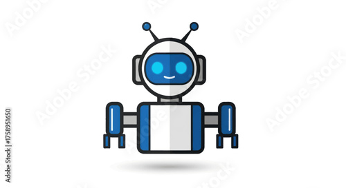 Friendly Cartoon Robot with Blue Eyes and Antennae.