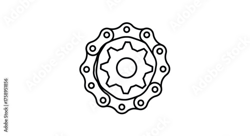Detailed Outline Drawing of a Bicycle Chainring and Chain.