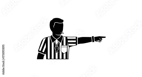 Silhouette of a sports referee pointing with a whistle.