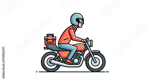 Cartoon Illustration of a Motorcycle Rider Delivering Packages.