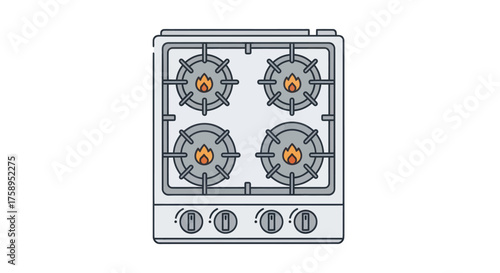 Gas Stove Top with Four Burners and Control Knobs.