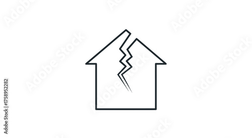 Simple Outline of a Cracked House Symbolizing Damage and Destruction.
