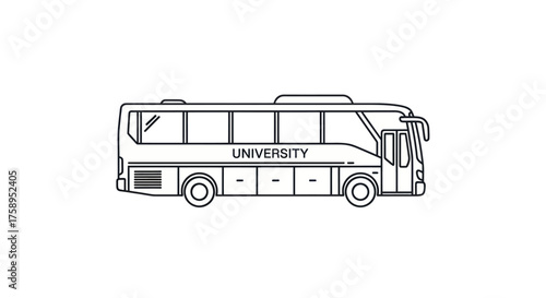 University Coach Bus Line Art Illustration.