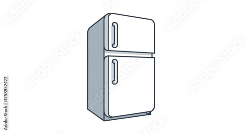 Cartoon Two-Door Refrigerator Line Art Illustration.