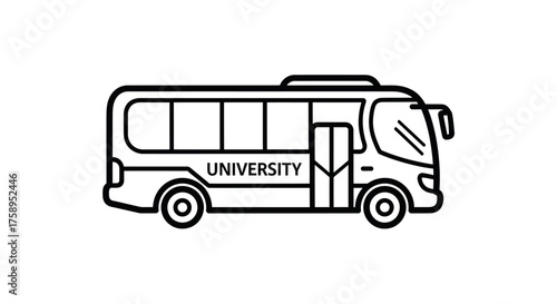 University shuttle bus line art icon a simple black and white vector illustration for student transportation.