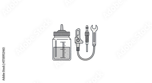 Illustration of a Bottle Fuel Injector and Wrench for Automotive Maintenance.
