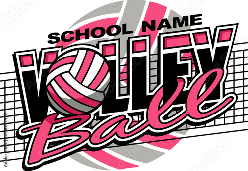 volleyball team design with ball and net for school, college or league sports