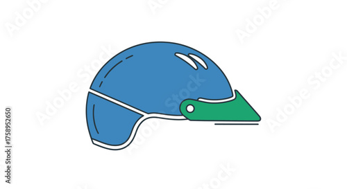 Blue Helmet with Green Visor for Cycling or Sports Protection.