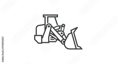 Outlined Illustration of a Front-End Loader Construction Vehicle.