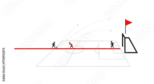 Minimalist Soccer Field with Players and Goal.