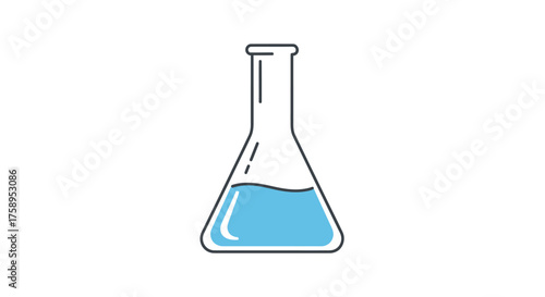 Erlenmeyer flask with blue liquid illustration laboratory glassware icon.