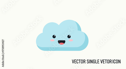 Adorable Blue Cartoon Cloud with Happy Face and Blushing Cheeks.