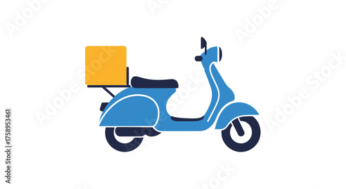 Blue Scooter with Yellow Delivery Box.