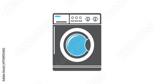 Modern Front-Load Washing Machine Appliance Icon Illustration.