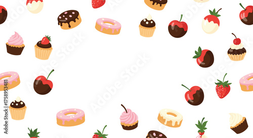 A delightful arrangement of pixelated sweets and treats forms a charming border.
