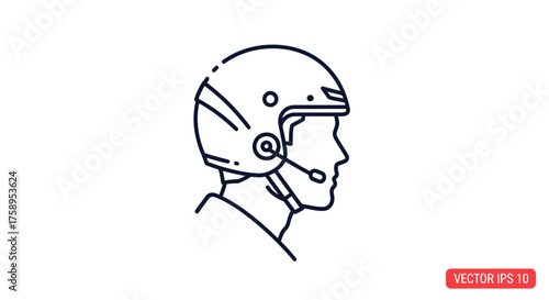 Line Art Illustration of a Person Wearing a Helmet with Microphone.