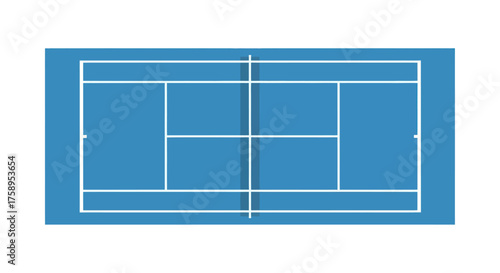 Top-Down View of a Blue Tennis Court with White Lines.